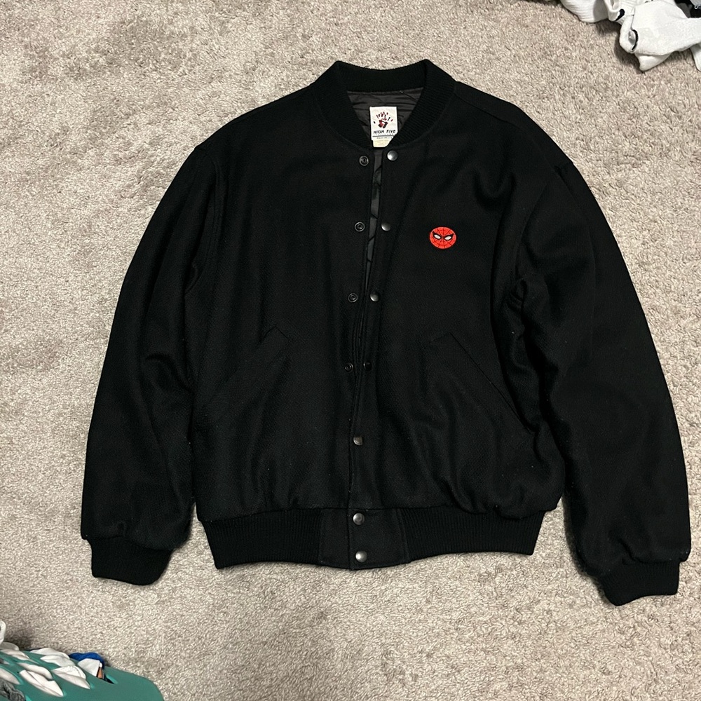 Vintage 1990s Spider-Man Embroidered Marvel Comics Jacket Black Mens large rare